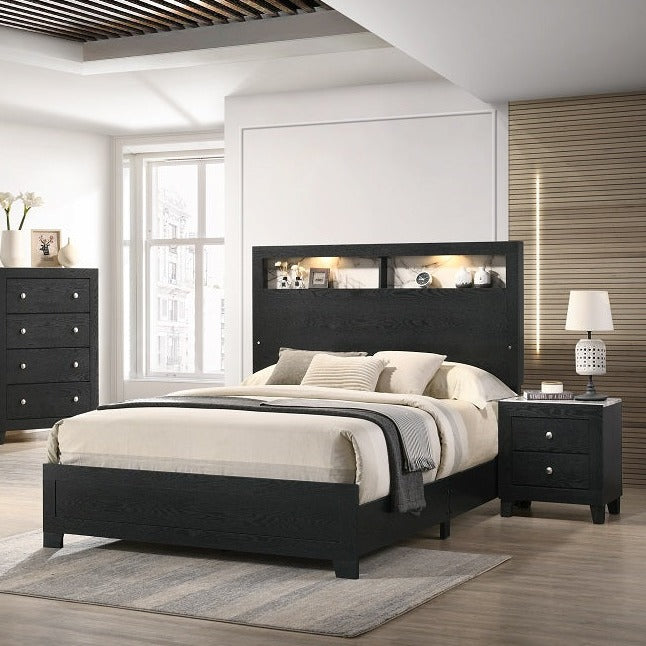 B4510 Cadence Queen Bed wl Lights + Nightstand Black Finish