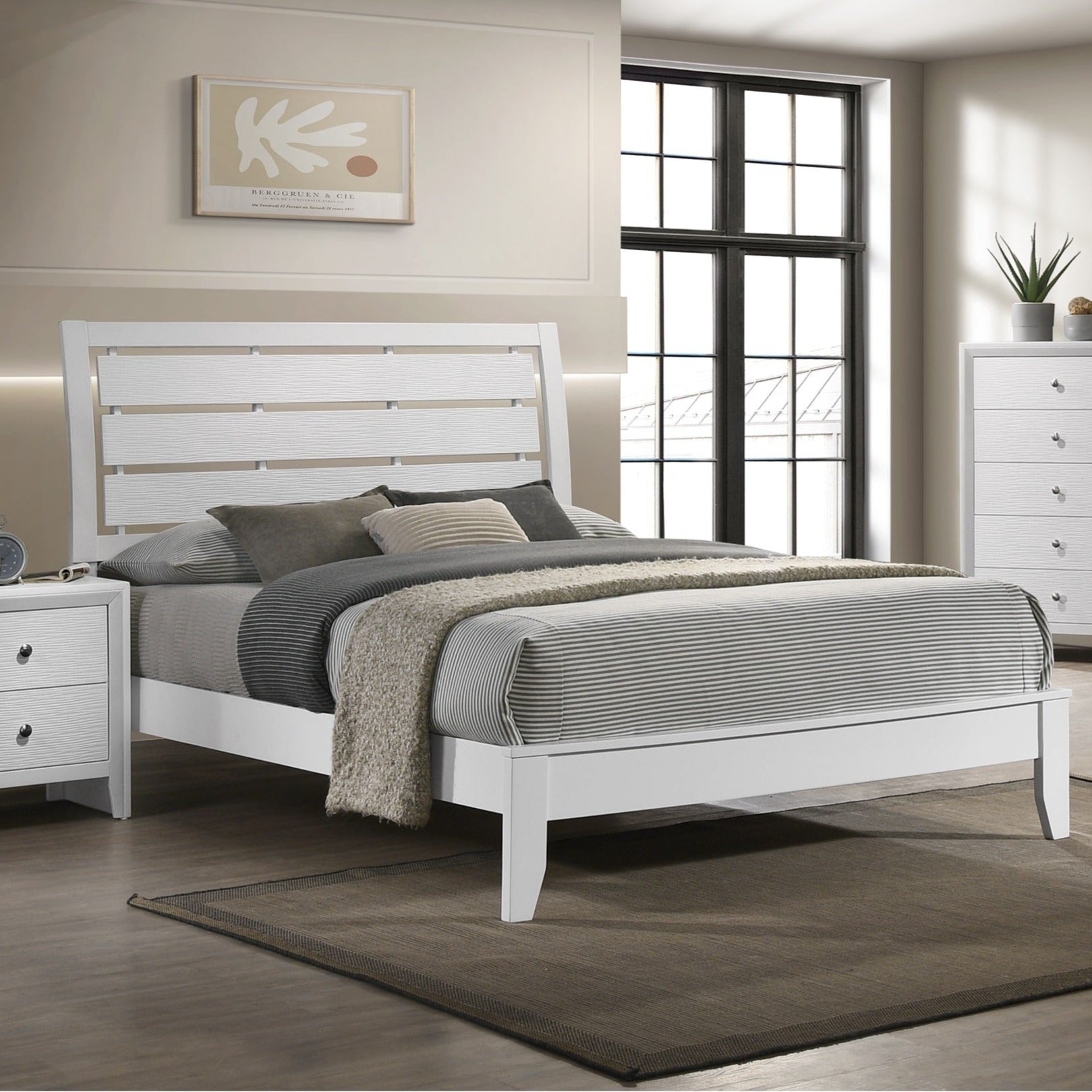 B4710-F-HBFB+Rail EVAN Full Size Bed White