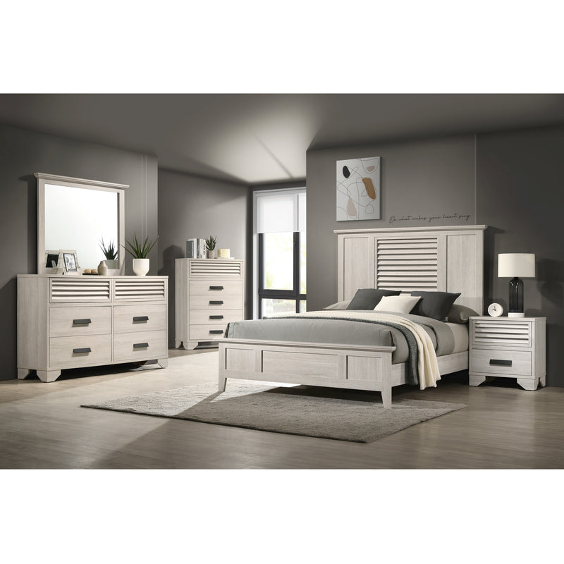 B4740 Starter Bedroom Set Queen Bed + Dresser + Mirror + Nightstand White Wash