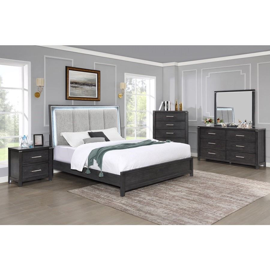 Odessa Bedroom Set King Bed + Dresser + Mirror + Nightstand Charcoal Grey