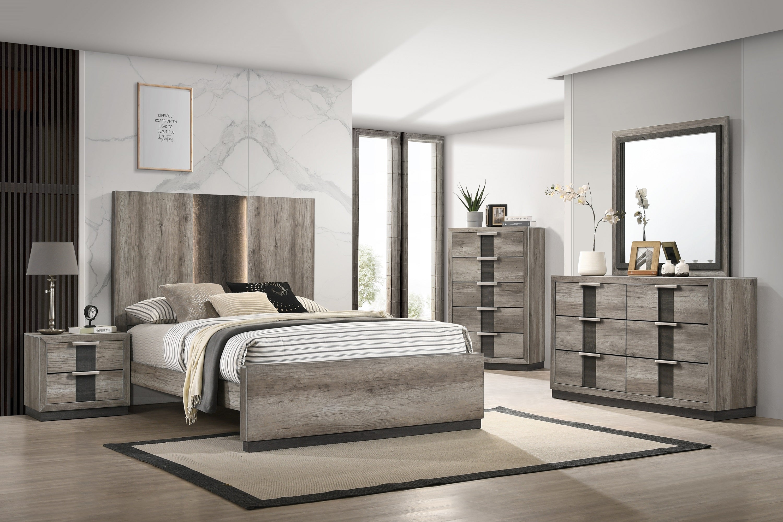 B6830 Rangley Queen Bed + Dresser + Mirror + Nighstand Ash Grey