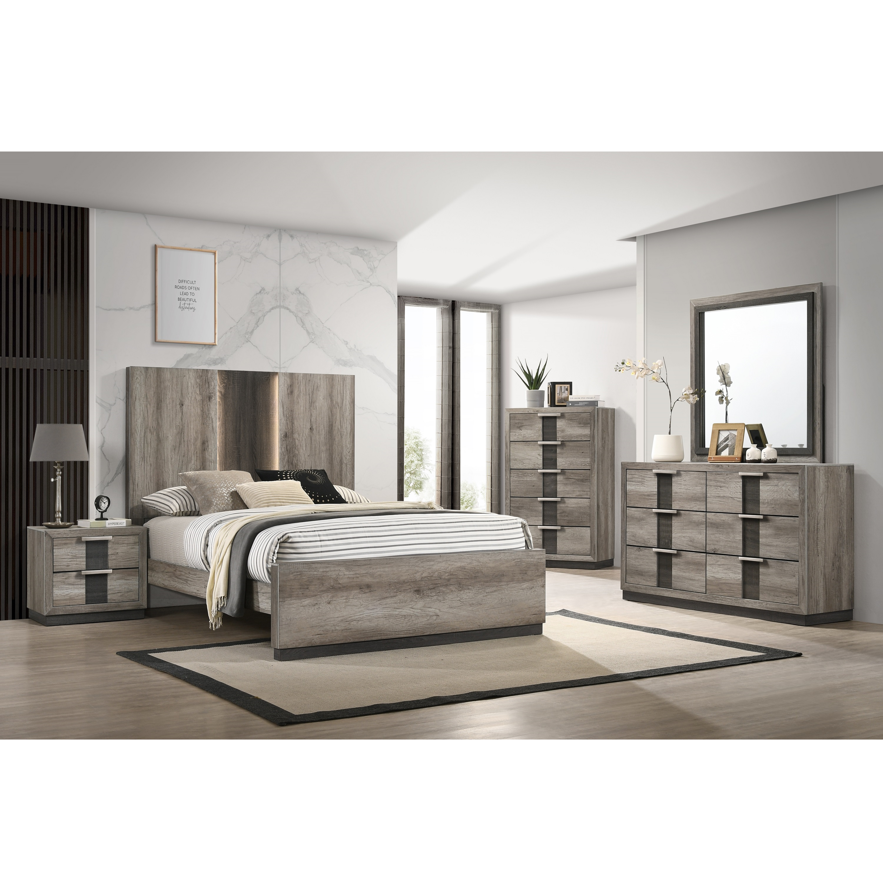 B6830 Rangley Queen Bed + Dresser + Mirror + Nighstand Ash Grey