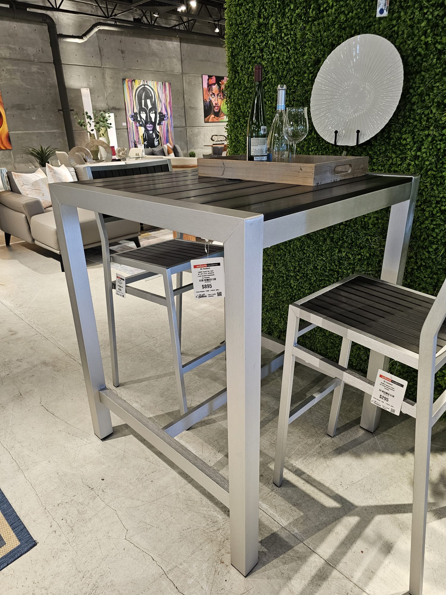 H063BT - Square Bar Table 35"x 35"x 42.5" w/Umbrella Hole (Brushed Alu./Grey Polywood) - 45842