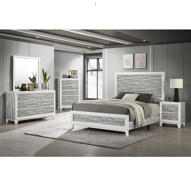 Bedroom Set Artic Queen + Dresser + Mirror + Nightstand Grey/White