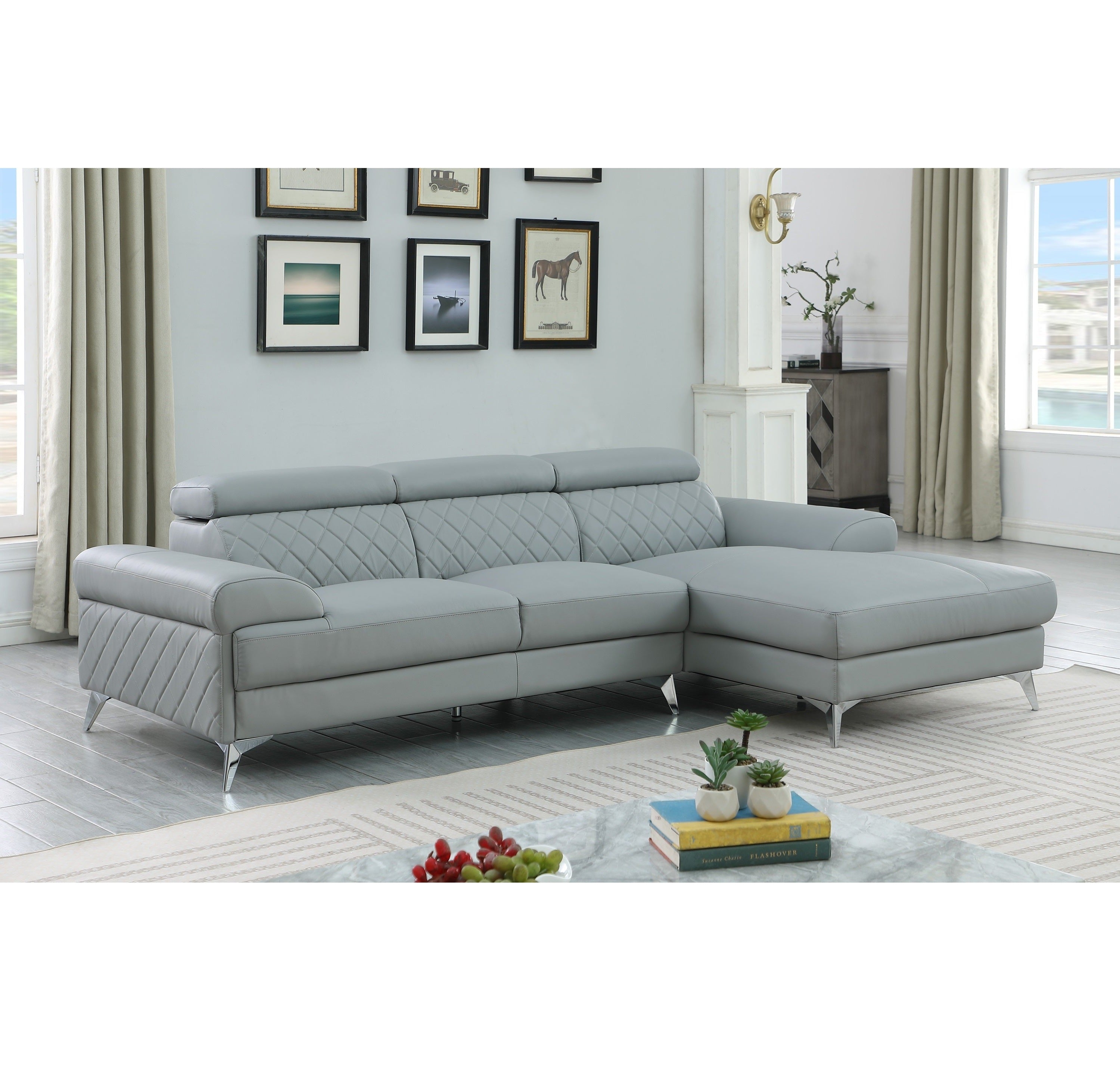 VAPO Sofa+Chaise (Right when Facing) Light Gray Leather
