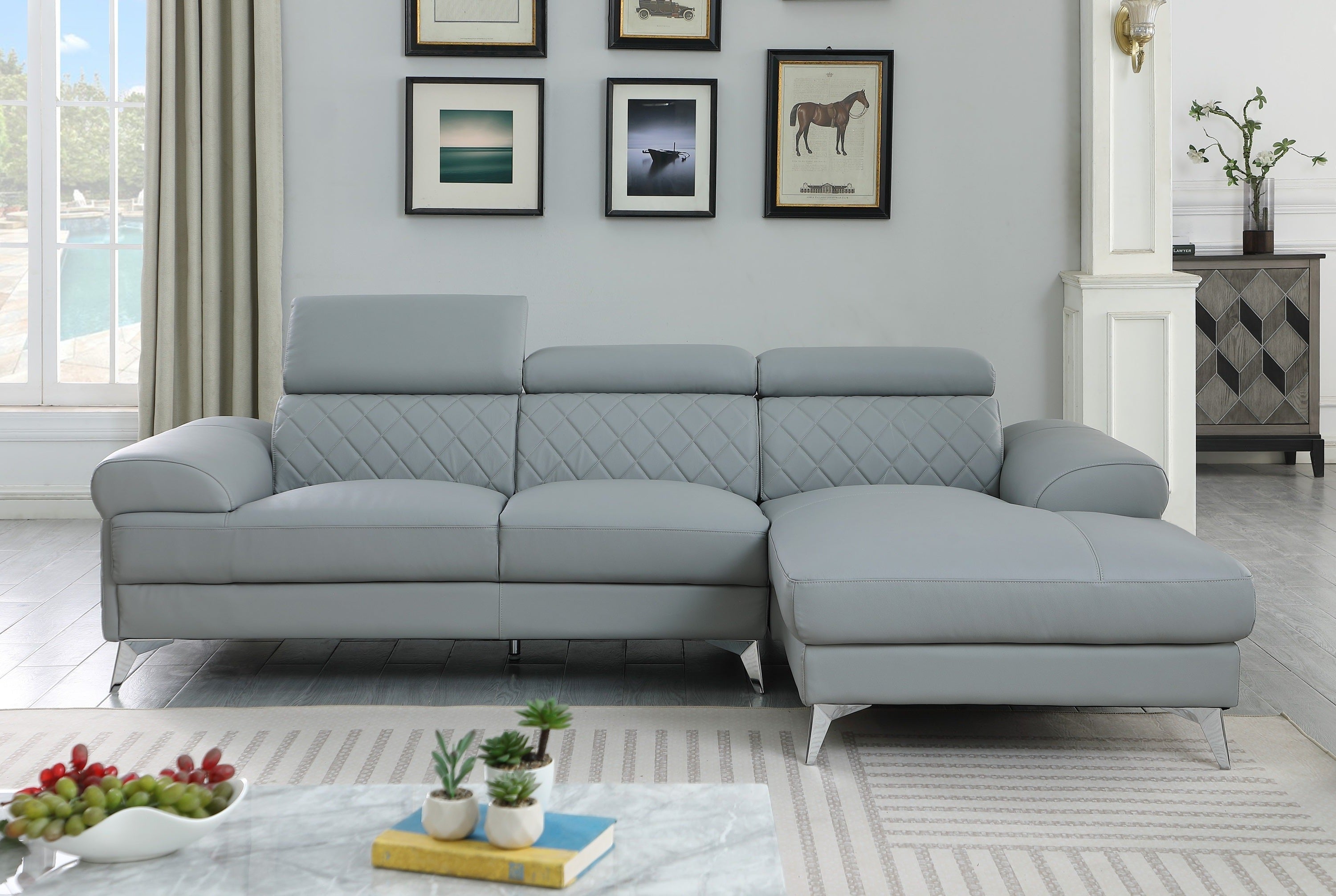 VAPO Sofa+Chaise (Right when Facing) Light Gray Leather