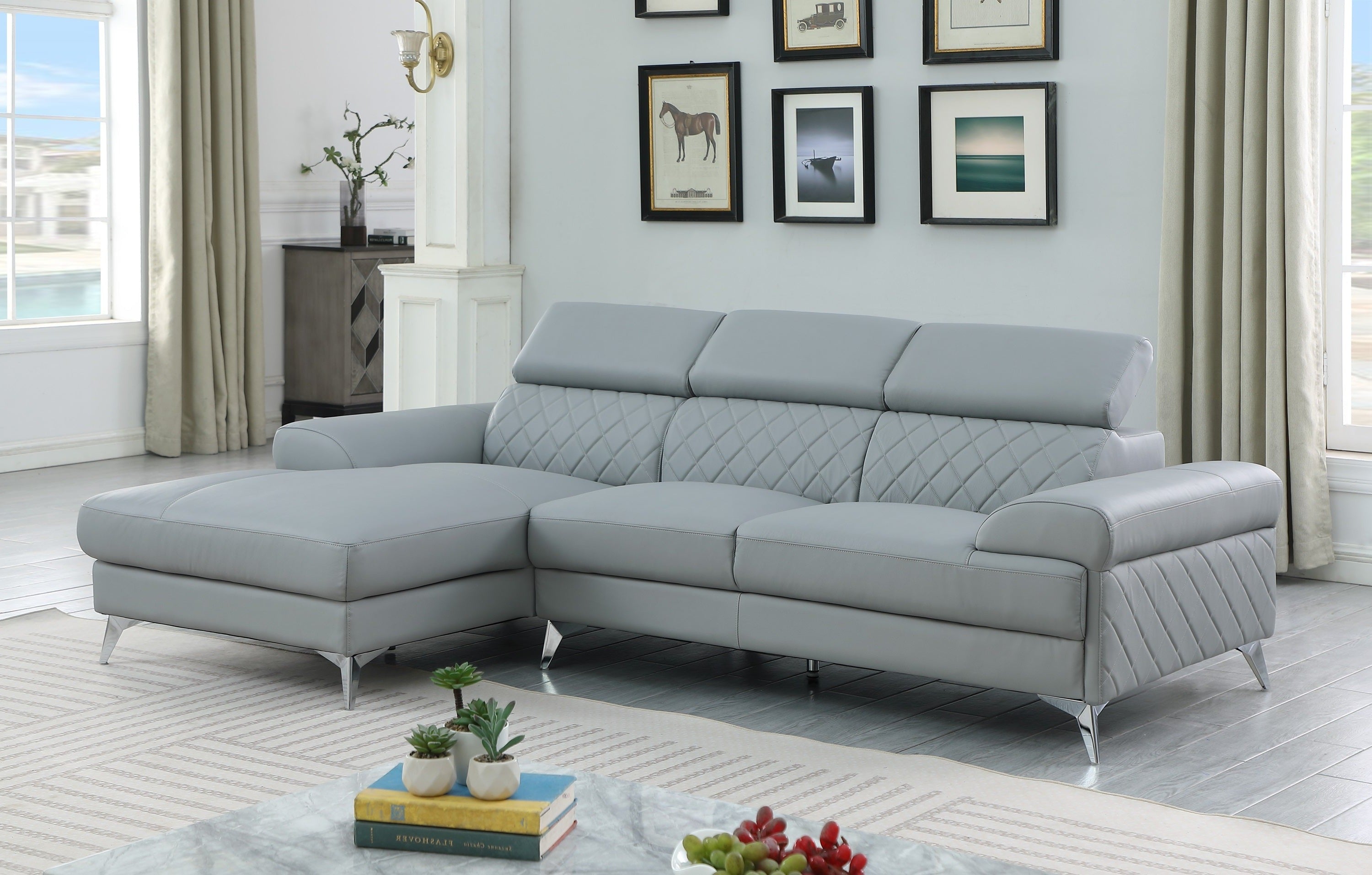 VAPO Sofa+Chaise (Left when Facing) Light Gray Leather