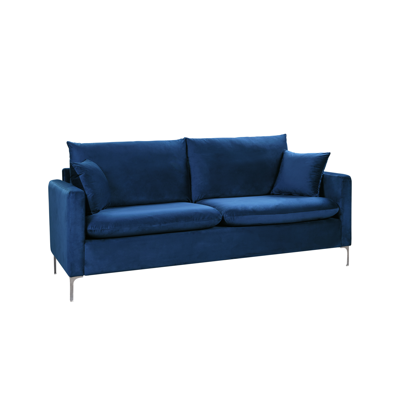 H1934 - 3-Seater Sofa (Blue / Silver Metal Legs) - 47686