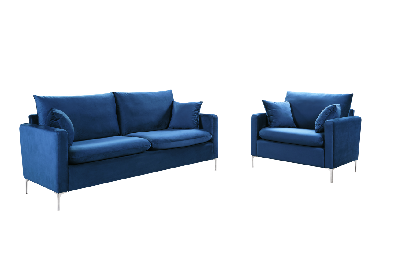H1934 - 3-Seater Sofa (Blue / Silver Metal Legs) - 47686