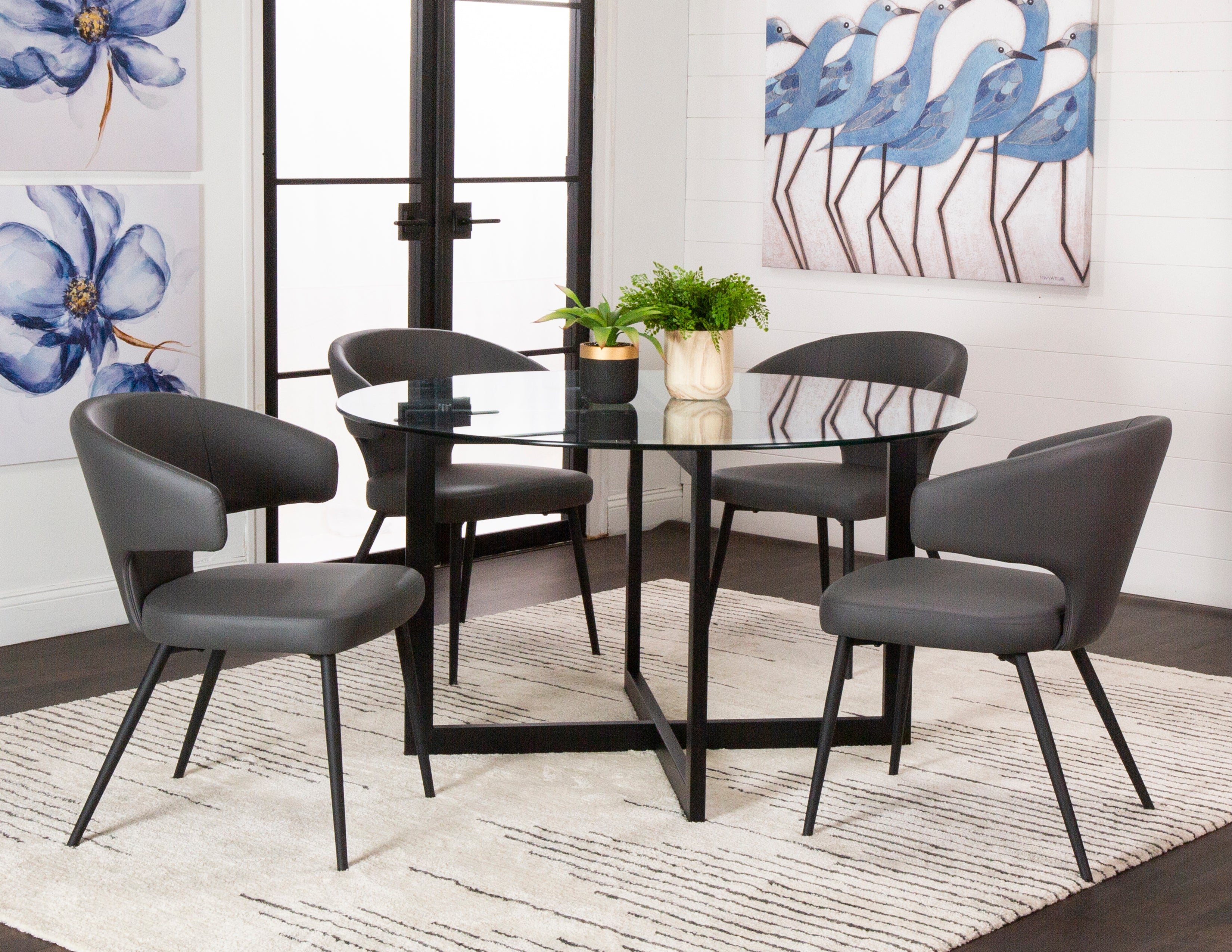 ND084-09 Dining Set - Round Dining Table + (4) ND09 Dining Chair Charcoal PU