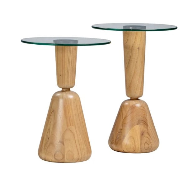 DUO Side Table (High) Paja/Glass Top