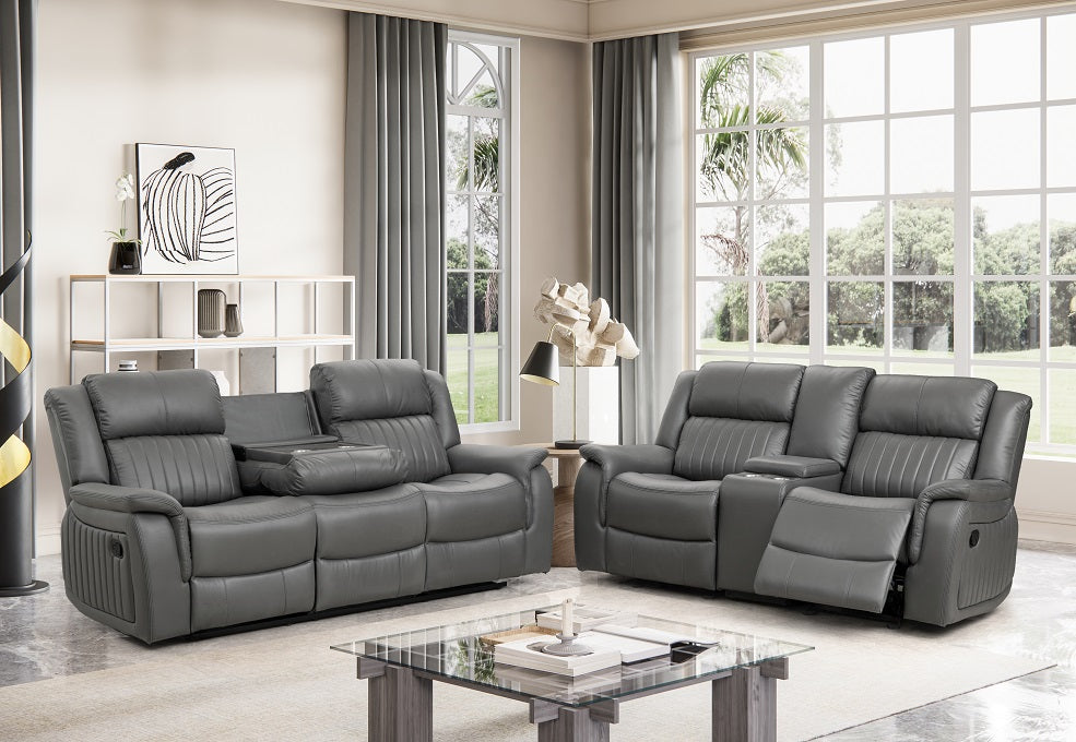 EVEREST 3 Seater Sofa Manual Recliner Dark Gray PU