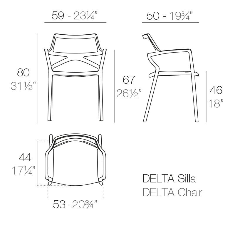 66026 DELTA CHAIR WITH ARMS 23 ¼"X19 ¾"X31 ½" BLACK