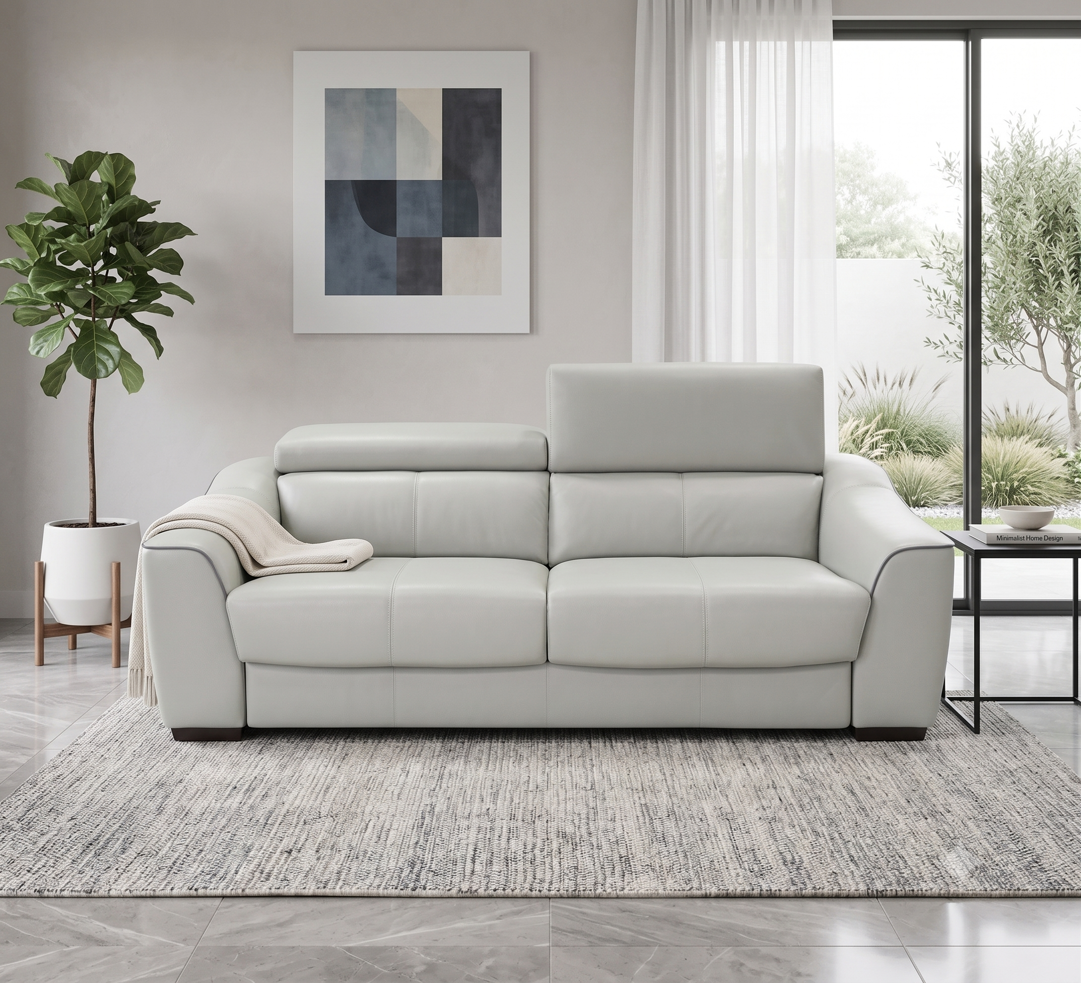 HTL-10707 Queen Sofa Bed w/Memory Foam Mattress/NC-495E Snow White/LV