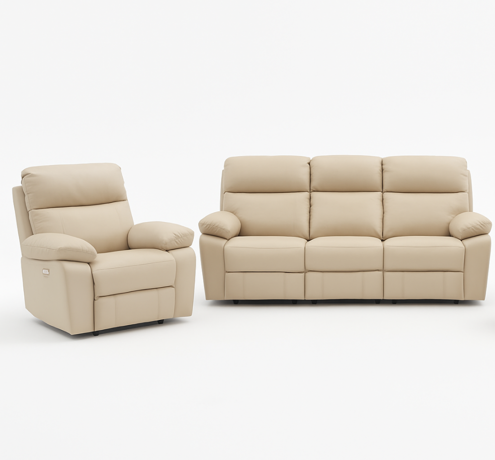 RONDA Power Recliner Chair Leather Taupe 10270