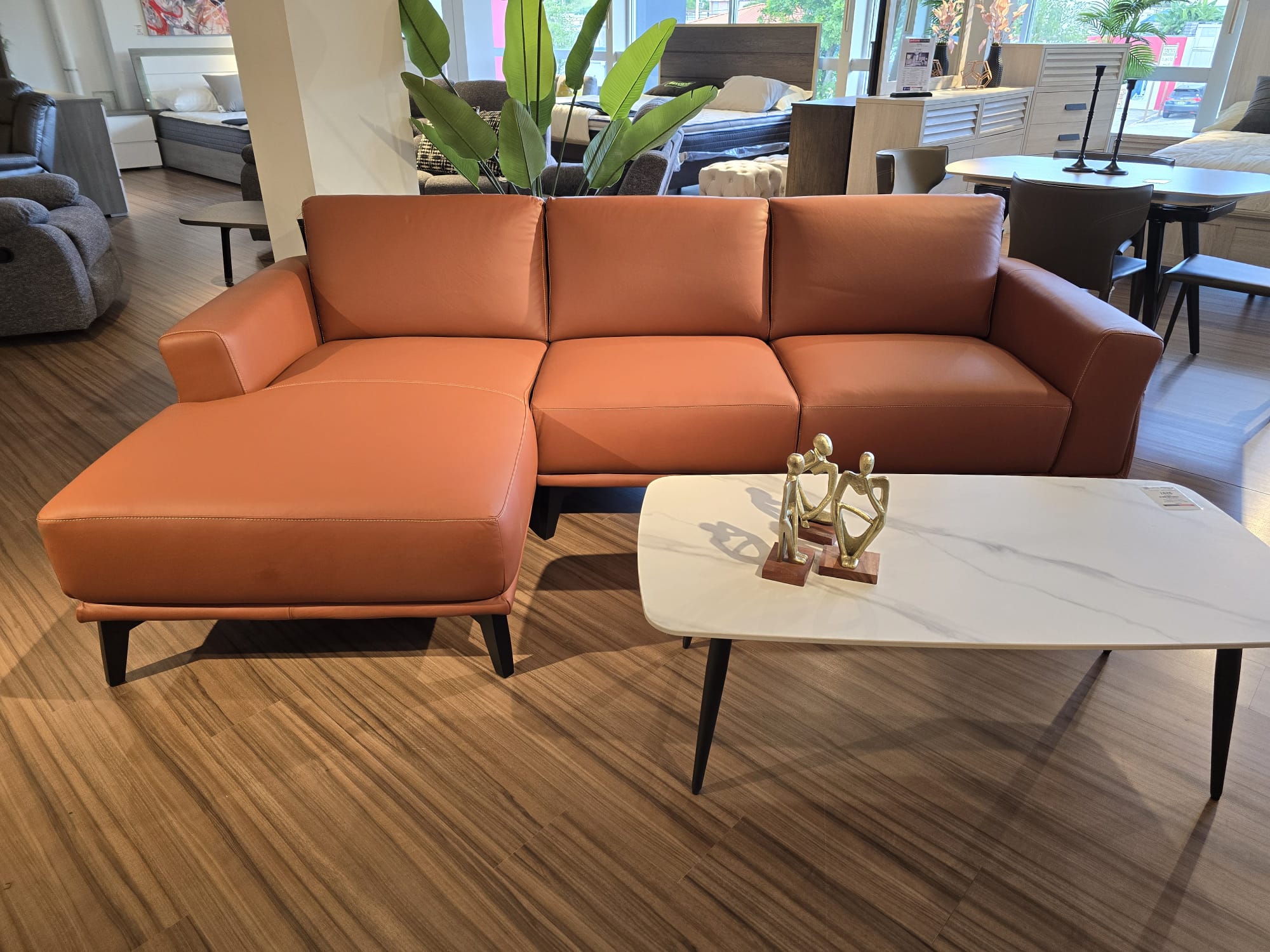 Lucca Sofa+Left Chaise Terracota Leather (When Facing)