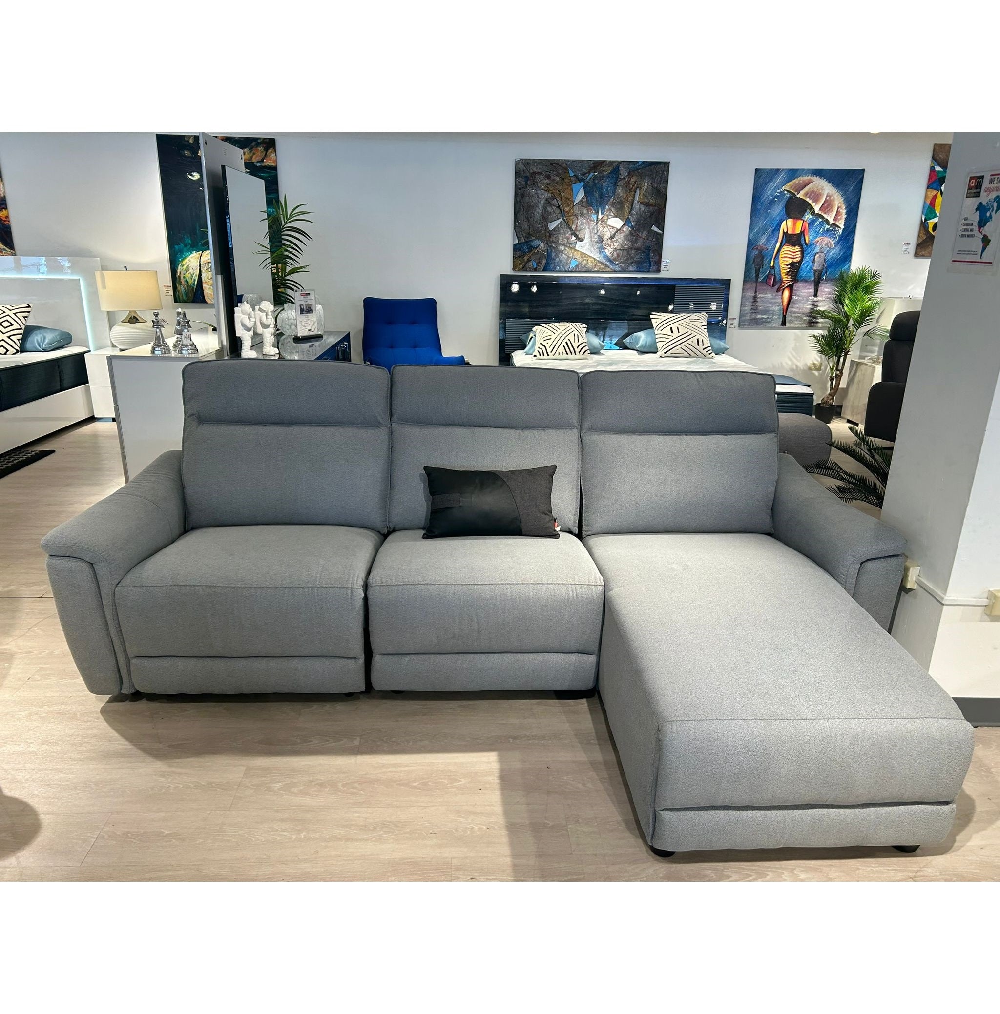 70801M Power Recliner Sectional Sofa Right Chaise Facing Grey Fabric