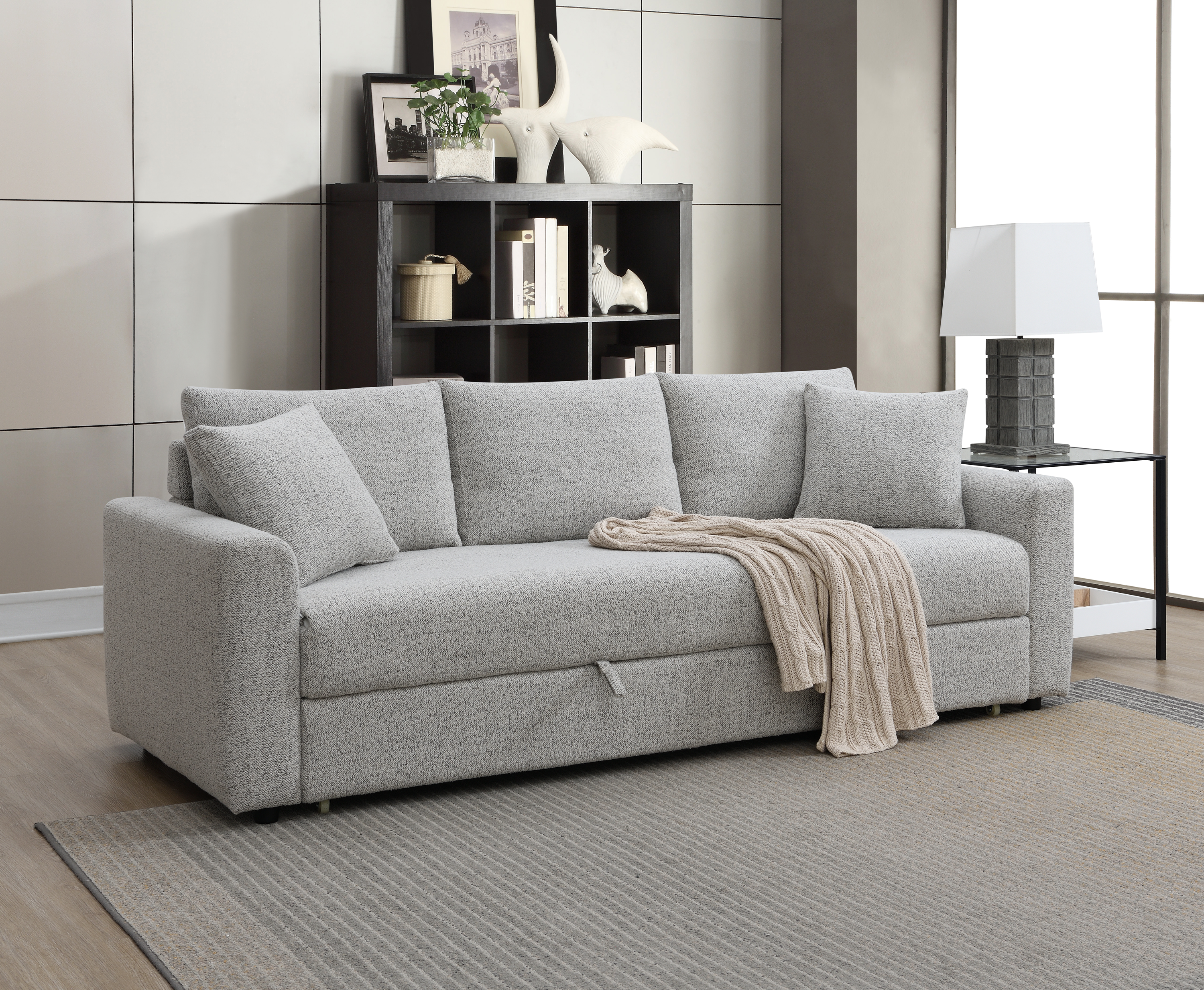 LV03880 Sofa Sleeper w/2 Pillows 89"L x 37"D x 35"H Gray Boucle SKY2305-4