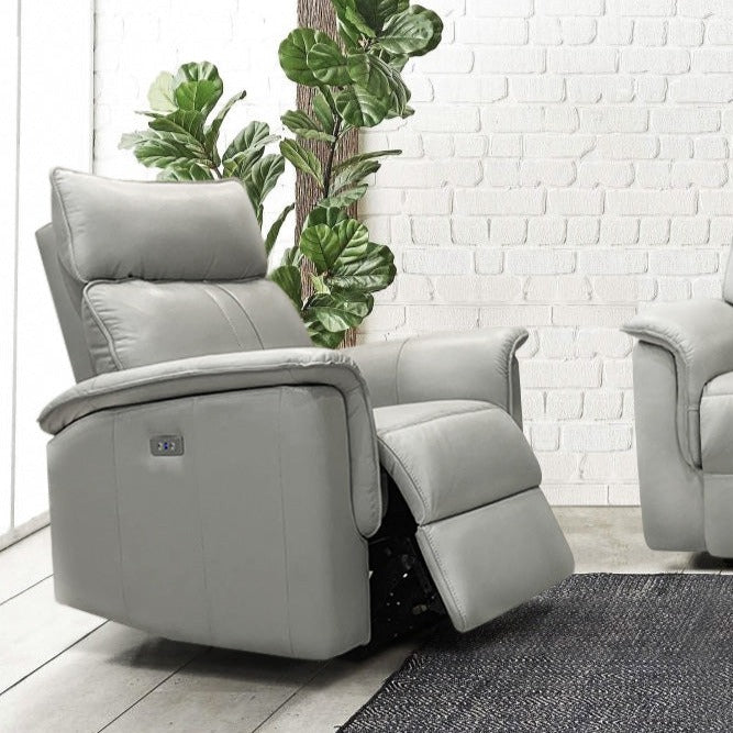 LEO Chair Electric Recliner Leather Silver