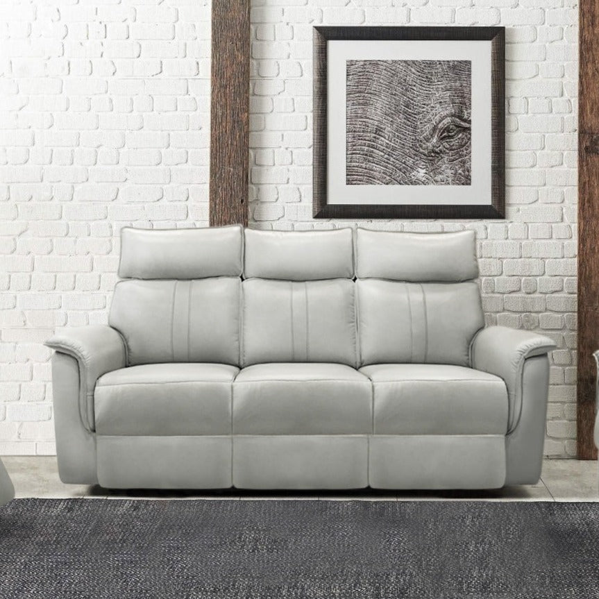 LEO Sofa 3 Seater Electric Recliner Leather Silver - 48415