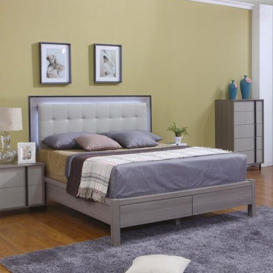 LIVERPOOL Queen Bed (Headboard+Rails+Panel+Drawer) M24