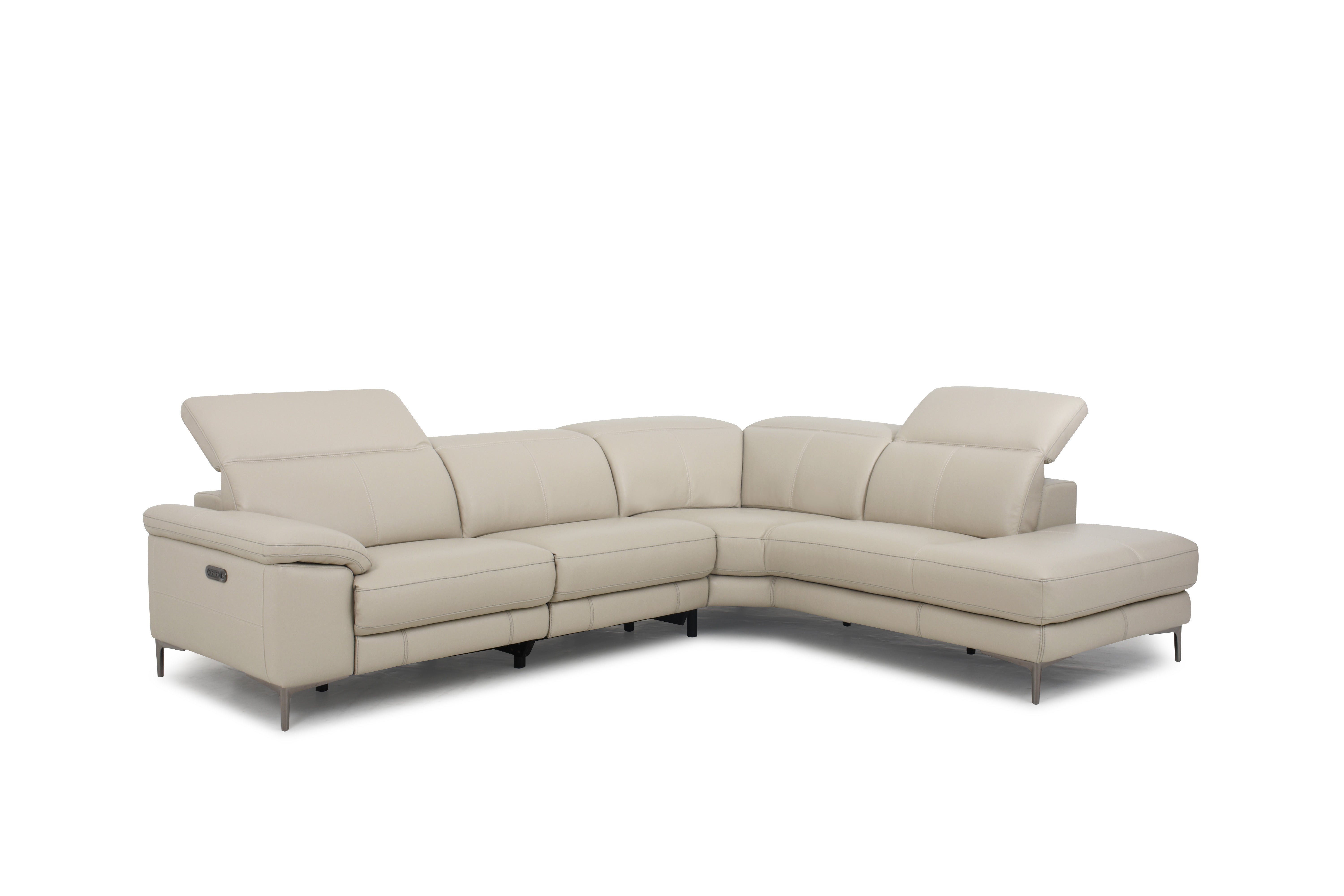 MU-11831 - Sectional Right Chaise w/ 2 Power Recliners-USB Port - 100% Leather Silver Grey
