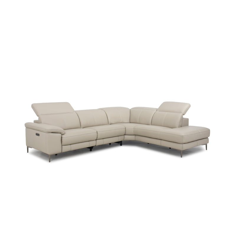 MU-11831 - Sectional Right Chaise w/ 2 Power Recliners-USB Port - 100% Leather Silver Grey