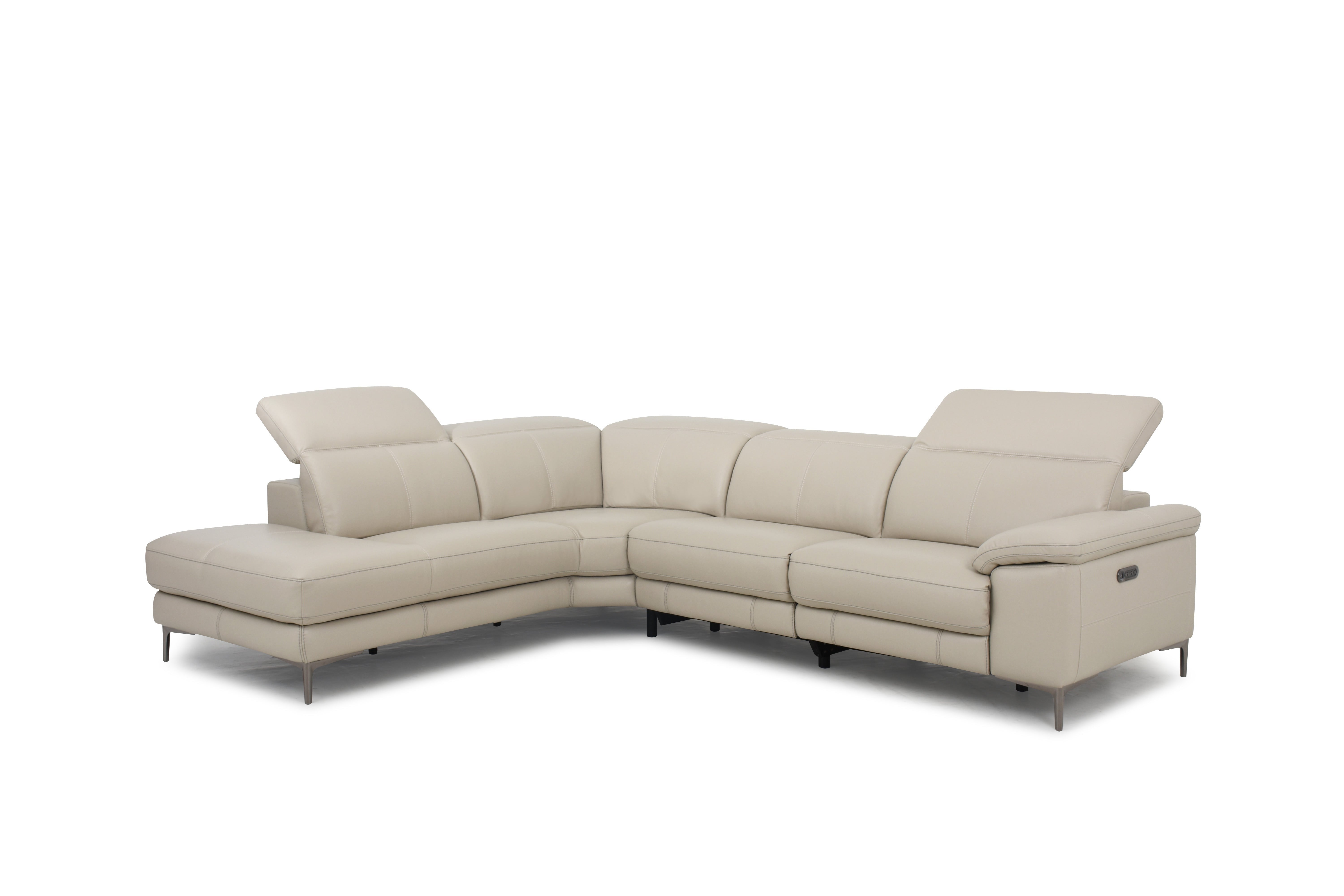 MU-11831 - Sectional Left Chaise w/ 2 Power Recliners-USB Port - 100% Leather Silver Grey