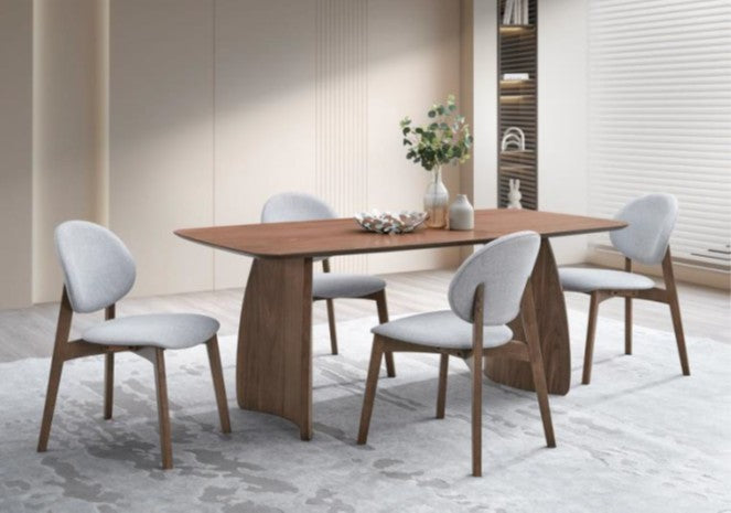 DN04165 Dining Set - Rectangular Dining Table 71"L x 35"W + (4) Dining Chairs Walnut Finish/Light Grey Fabric