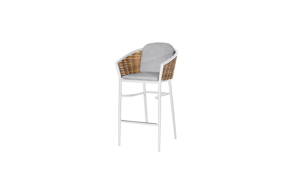 C288HT3 Muses Barstool 24" x 24" x 42" Aluminum/Light Natural Wicker/Cushion Pillow Beige/FrameWhite