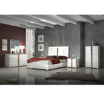 Rosa Bedroom Set King Bed + Dresser + Mirror + Nightstand White Laquer/Gold Accent