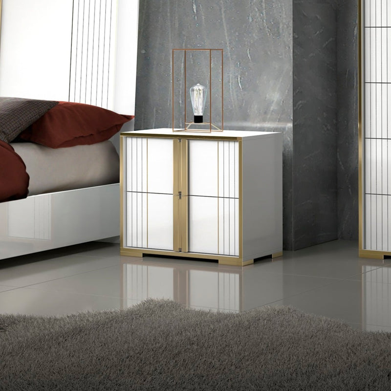 ROSA Nightstand White Lacquer/Gold Accents