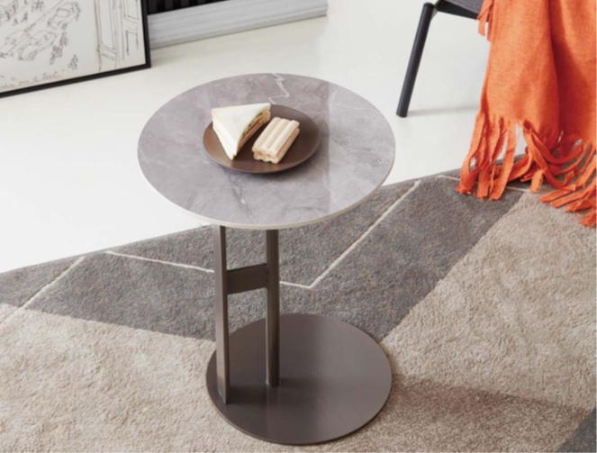 S902B# End Table 17.7"Dia x 20"H Sintered Stone Top/Metal Legs