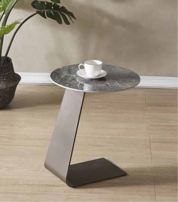 S904B#2 End Table 17"Dia x 20"Ht Sintered Stone/Silver Metal Base