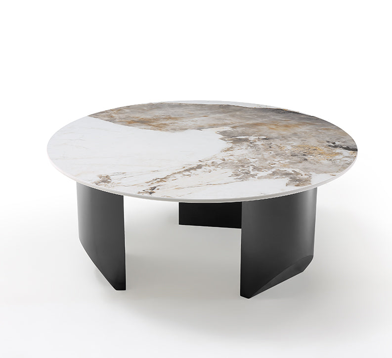 SM41# Coffee Table 34"Dia x 14.9"H Sintered Stone Top/Metal Legs