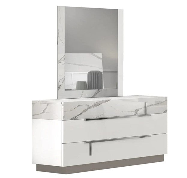Sunset Dresser + Mirror White/Grey Marble