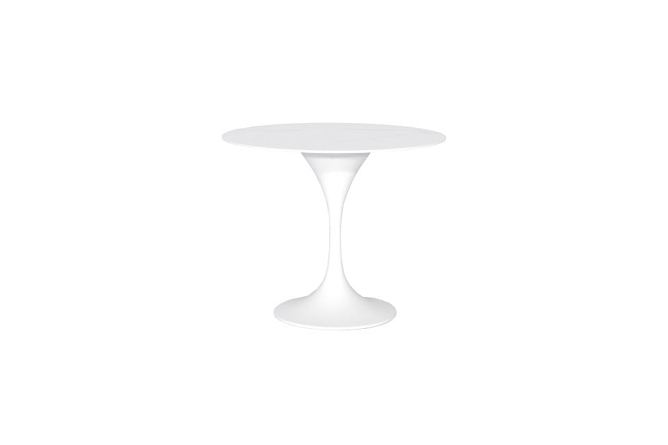 T304 Verona Round Dining Table 35" x 29" Aluminum Frame w/Sintered Stone Top/White/White