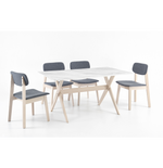 Dining Set TM-6481 Rec Table 59x35 + (4) CB-3912 Grey Fabric/Milky White Beech Wood
