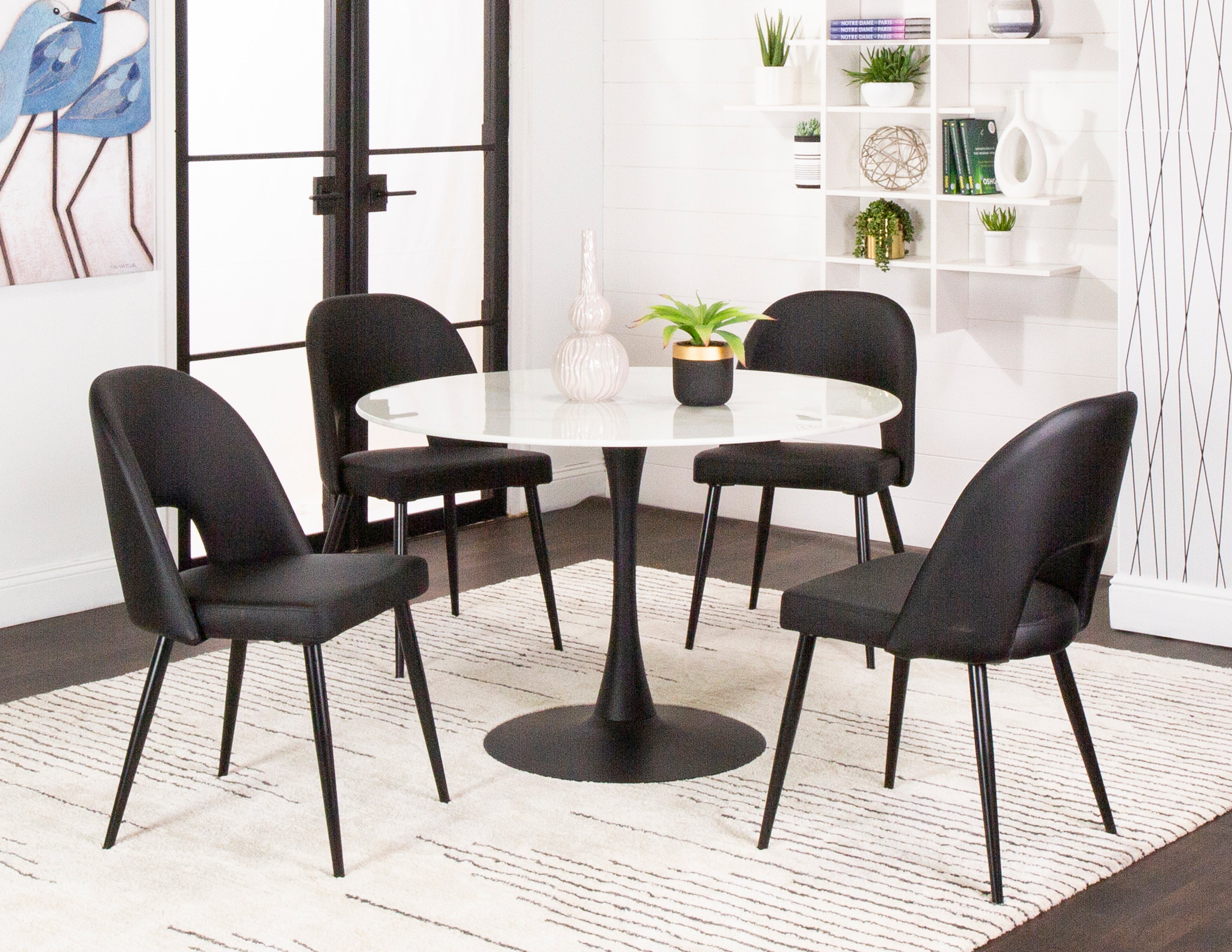ND709-709 Dining Set - Round Dining Table + (4) ND709 Dining Chair Black PU