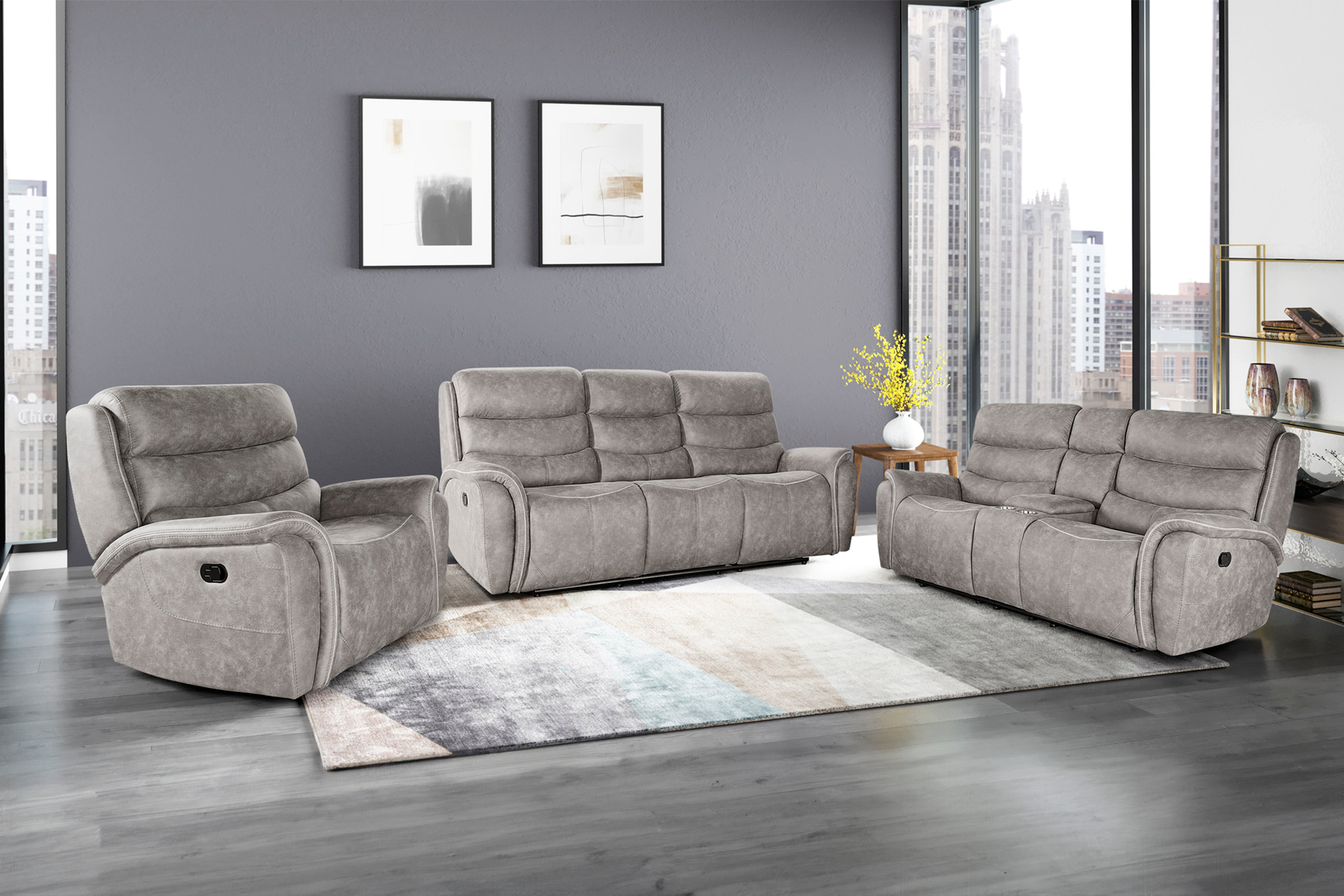 U092-30-GRY KAMARI 3-Seater w/ 2 Recliners Grey