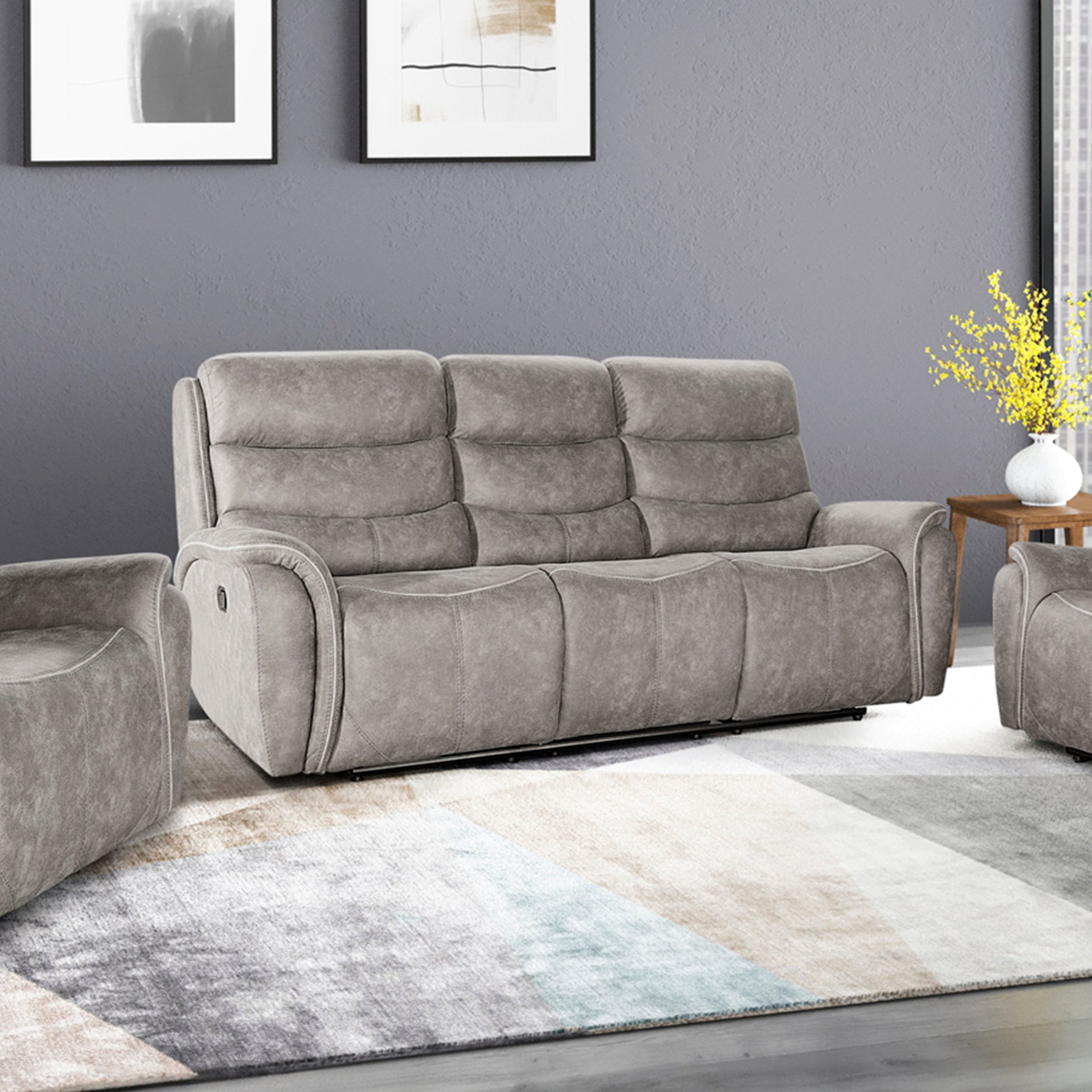 U092-30-GRY KAMARI 3-Seater w/ 2 Recliners Grey