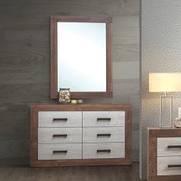 V9 Dresser 6 Drawer + V9 Mirror Dark Brown/White Wash