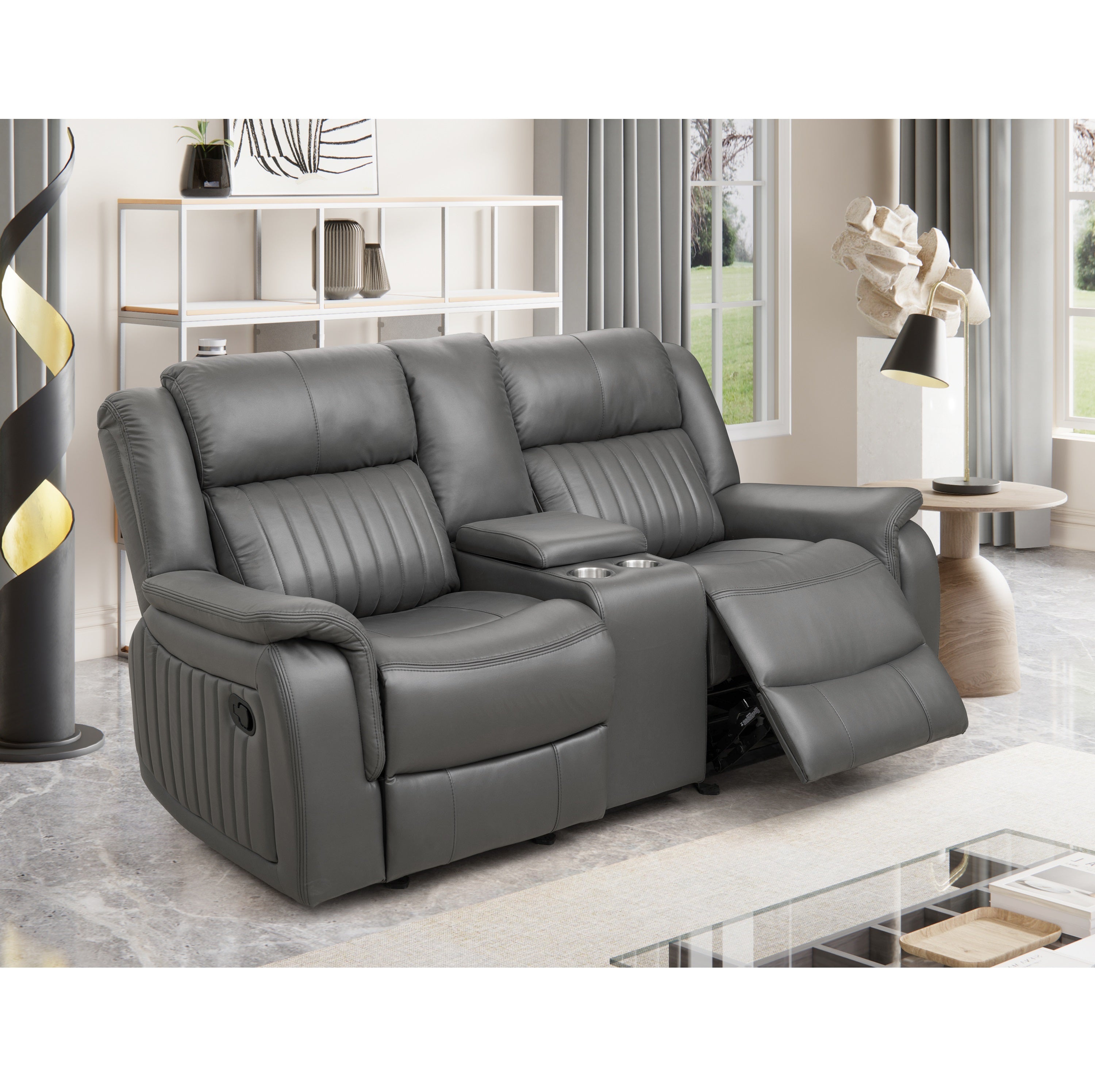 EVEREST 2 Seater Sofa Manual Recliner Dark Gray PU