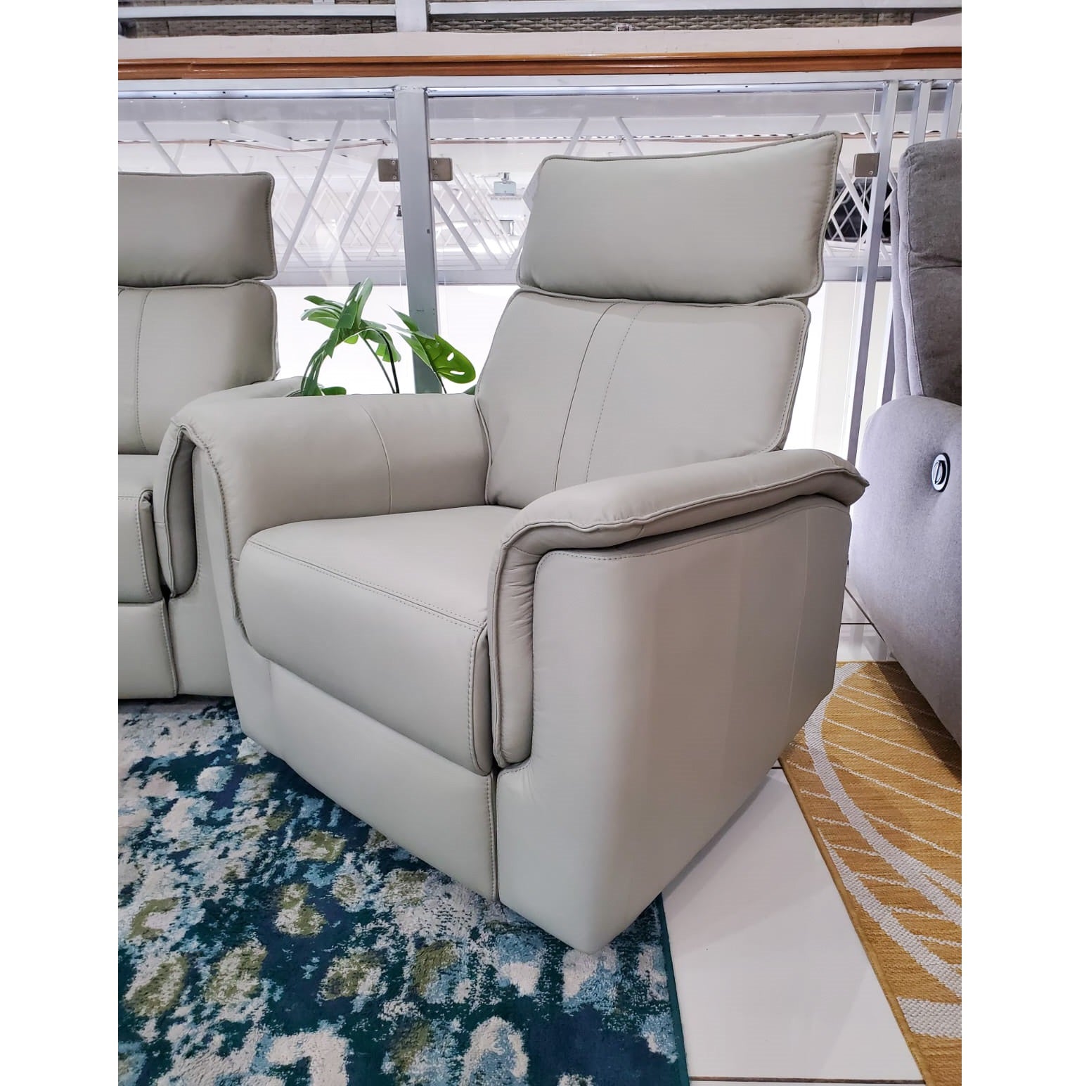 LEO Chair Electric Recliner Leather Silver