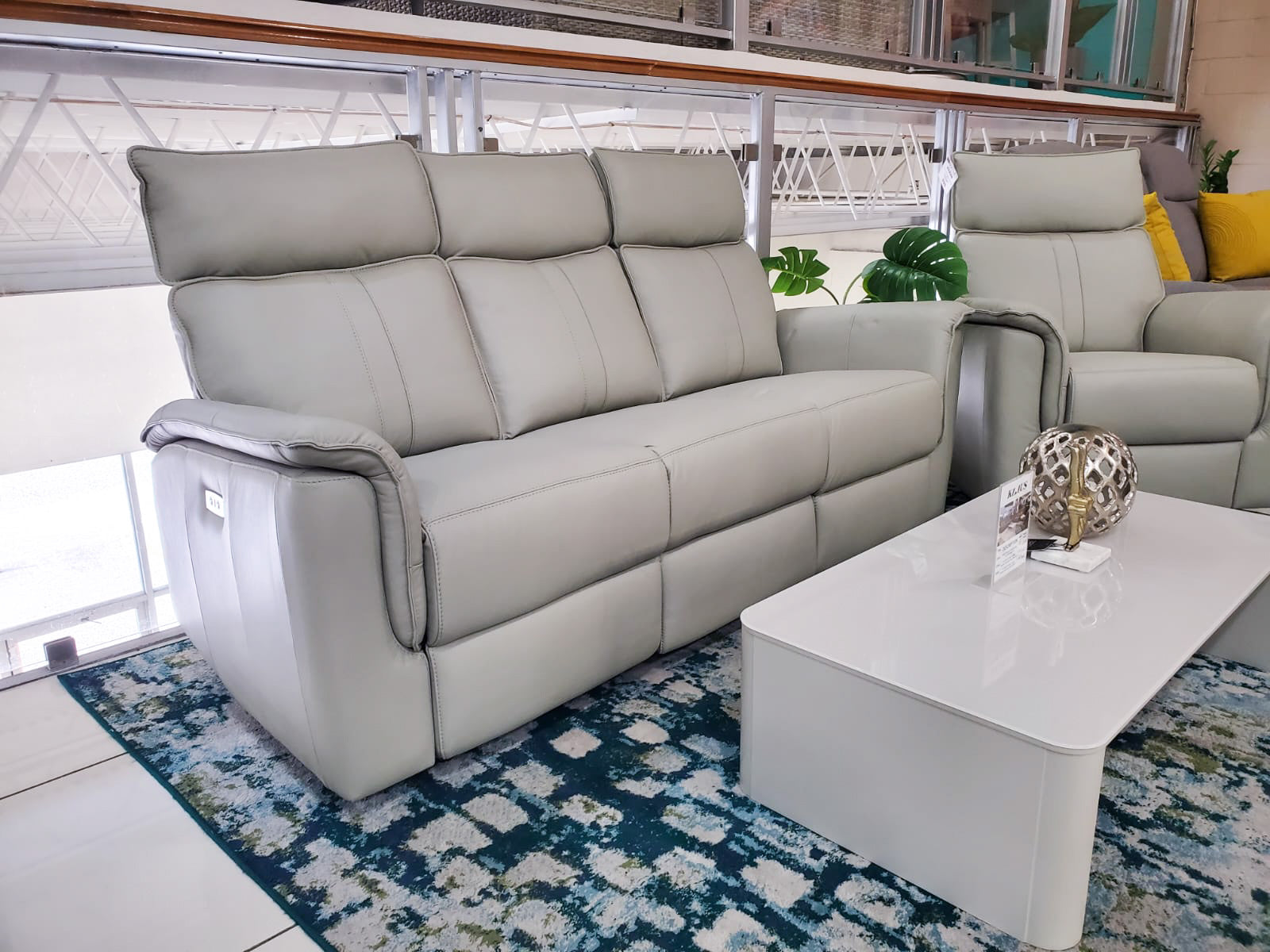 LEO Sofa 3 Seater Electric Recliner Leather Silver - 48415