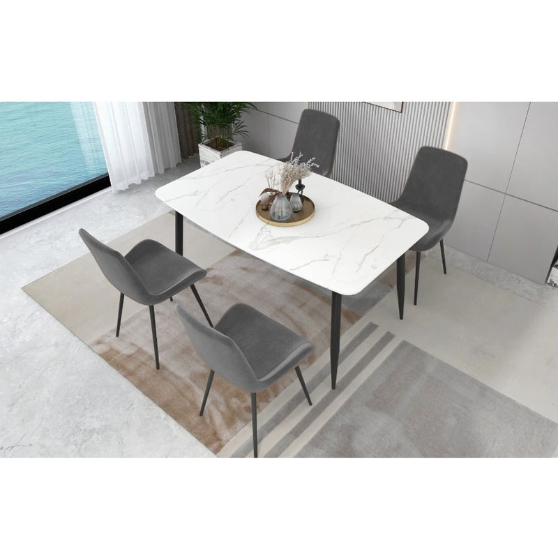 Bellmar Dining Set 55" Table + (4) Bellmar Side Chair Grey Fabric