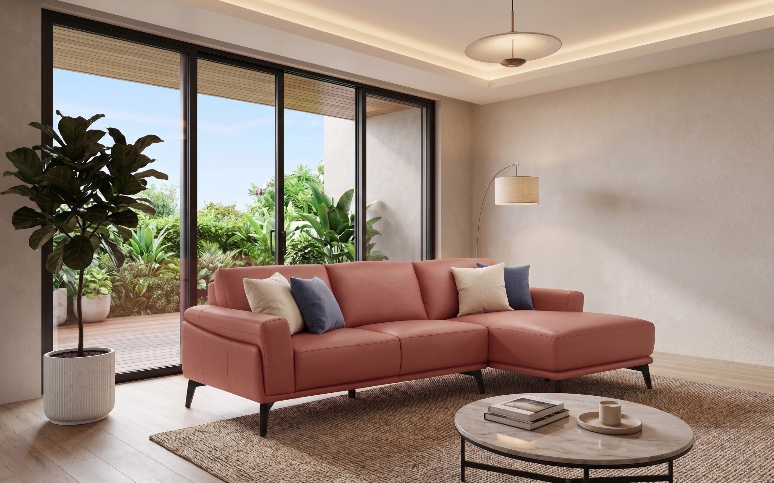 Lucca Sofa+Right Chaise Terracota Leather (When Facing)