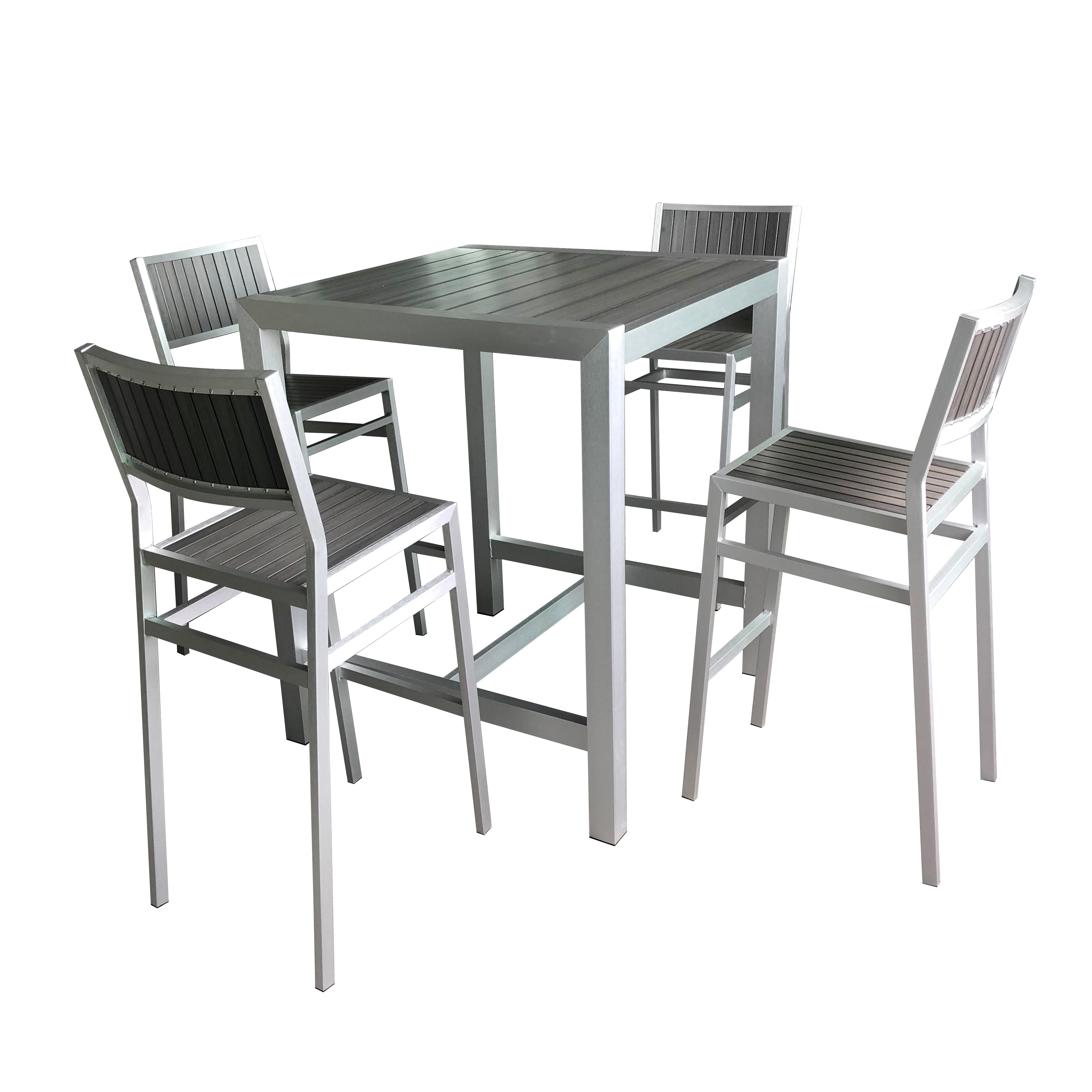 H063BT - Square Bar Table 35"x 35"x 42.5" w/Umbrella Hole (Brushed Alu./Grey Polywood) - 45842