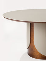 MSA1218 CORA Dining Table Round 59" Dia. Imbuia/Fendi Detail/Glass Top Fendi