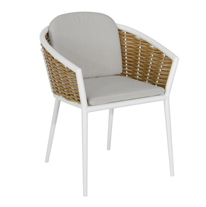 C288T3 MUSES Dining Chair White Alum. Frame/10mm Light Natural Wicker/W2328-034 Beige Fabric